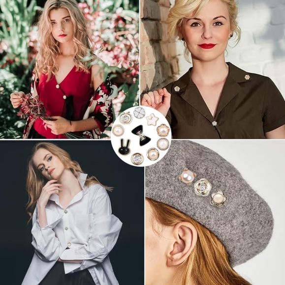 100 Piece Set Pearl Brooch Buttons Pins Enamel Flower Pearl Bow - Picture 8 of 8